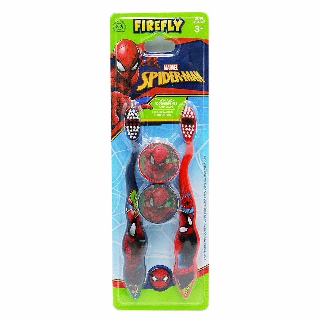Firefly Spiderman 2 Toothbrushes And 2 Caps Twin Pack For 3+ Year Kids - Easy Pharmacy LLC