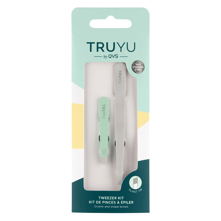 QVS Truyu Slant Tip Tweezer + Micro Tweezer, Tweezer Kit Pack of 2's - Easy Pharmacy LLC