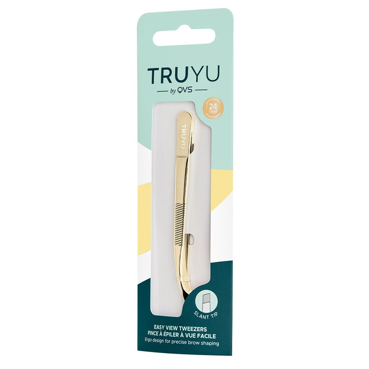QVS Truyu Slant Tip Easy-View Gold Plated Tweezer, Pack of 1's - Easy Pharmacy LLC