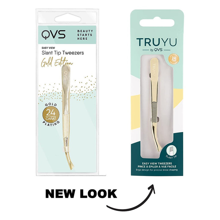 QVS Truyu Slant Tip Easy-View Gold Plated Tweezer, Pack of 1's - Easy Pharmacy LLC