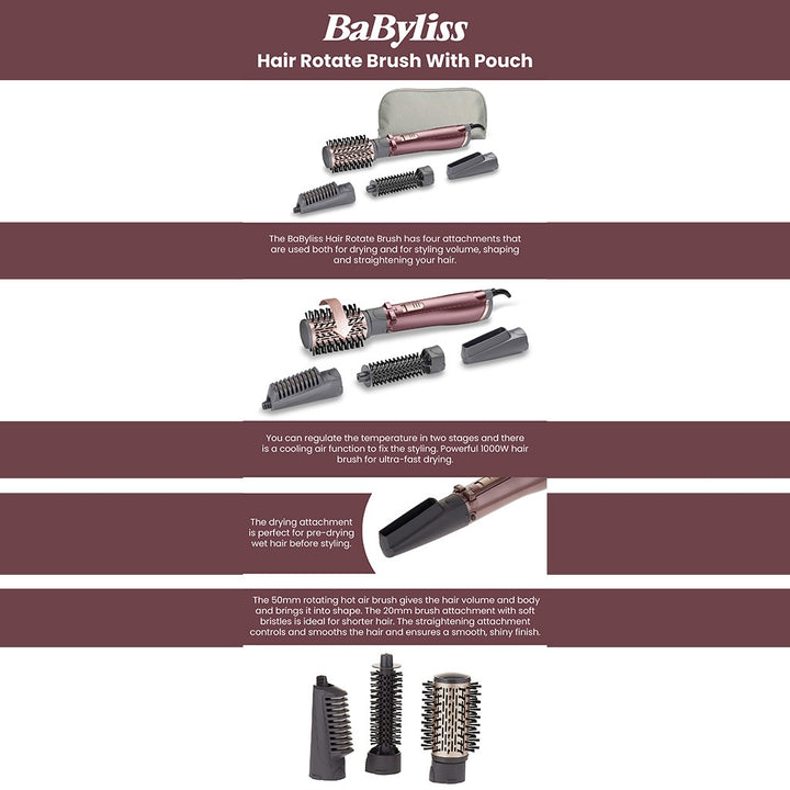 Babyliss 4-in-1 1000W Rotating Hair Straightener Brush with Pouch, Pack of 5's - Easy Pharmacy LLC