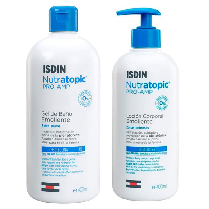 Isdin Nutratopic Pro-AMP Emollient Bath Gel 400ml + Isdin Nutratopic Pro-AMP Emollient Lotion For Atopic Skin 400ml PROMOPACK - Easy Pharmacy LLC