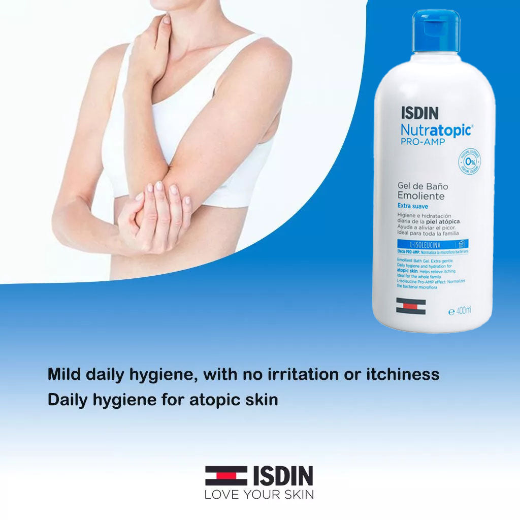 Isdin Nutratopic Pro-AMP Emollient Bath Gel 400ml + Isdin Nutratopic Pro-AMP Emollient Lotion For Atopic Skin 400ml PROMOPACK - Easy Pharmacy LLC