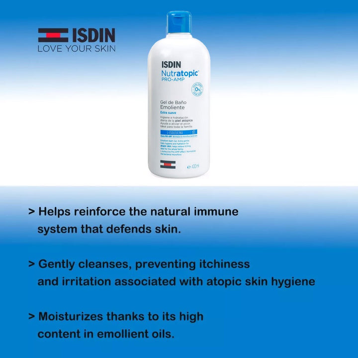 Isdin Nutratopic Pro-AMP Emollient Bath Gel 400ml + Isdin Nutratopic Pro-AMP Emollient Lotion For Atopic Skin 400ml PROMOPACK - Easy Pharmacy LLC