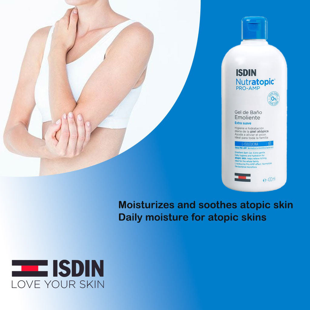 Isdin Nutratopic Pro-AMP Emollient Bath Gel 400ml + Isdin Nutratopic Pro-AMP Emollient Lotion For Atopic Skin 400ml PROMOPACK - Easy Pharmacy LLC