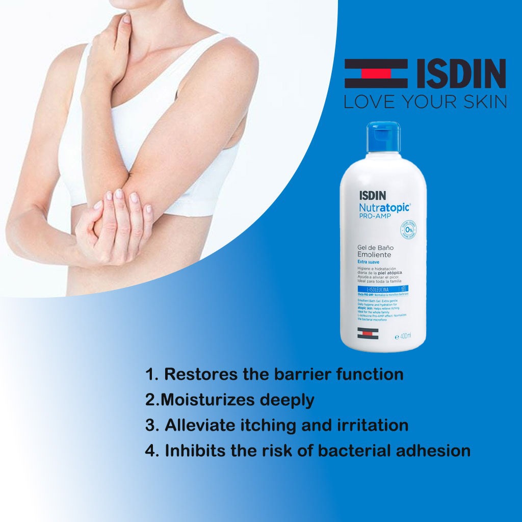 Isdin Nutratopic Pro-AMP Emollient Bath Gel 400ml + Isdin Nutratopic Pro-AMP Emollient Lotion For Atopic Skin 400ml PROMOPACK - Easy Pharmacy LLC