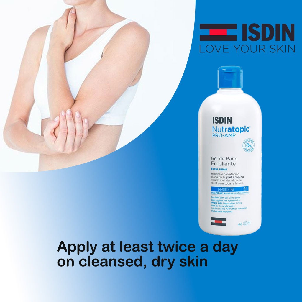 Isdin Nutratopic Pro-AMP Emollient Bath Gel 400ml + Isdin Nutratopic Pro-AMP Emollient Lotion For Atopic Skin 400ml PROMOPACK - Easy Pharmacy LLC