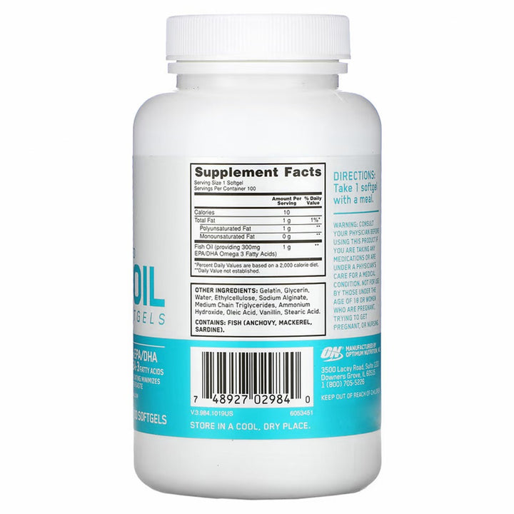 Optimum Nutrition 1000mg Fish Oil Supplement Softgels, Pack of 100's - Easy Pharmacy LLC