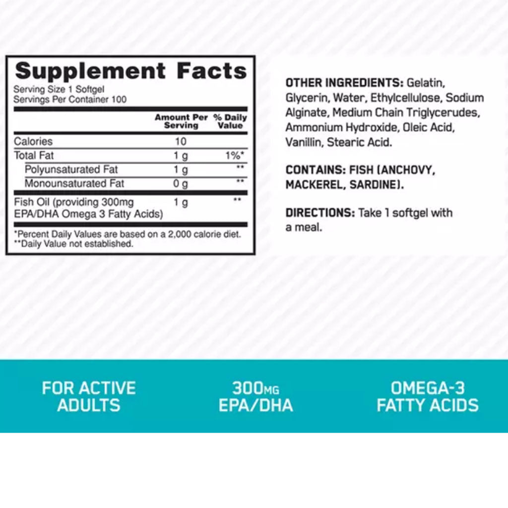 Optimum Nutrition 1000mg Fish Oil Supplement Softgels, Pack of 100's - Easy Pharmacy LLC