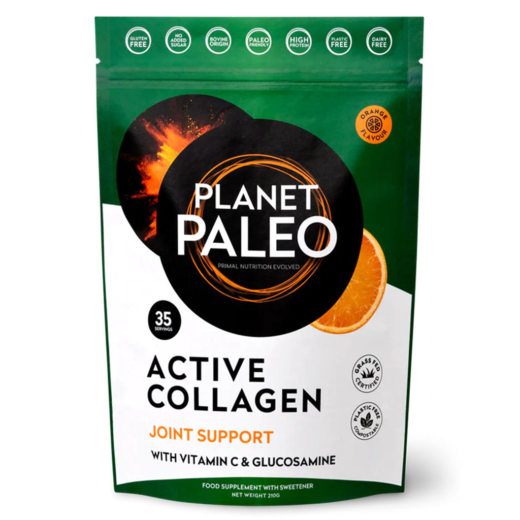 Planet Paleo Active Collagen Joint Support With Vitamin C & Glucosamine, Orange Flavor 210g, 35 Servings - Easy Pharmacy LLC