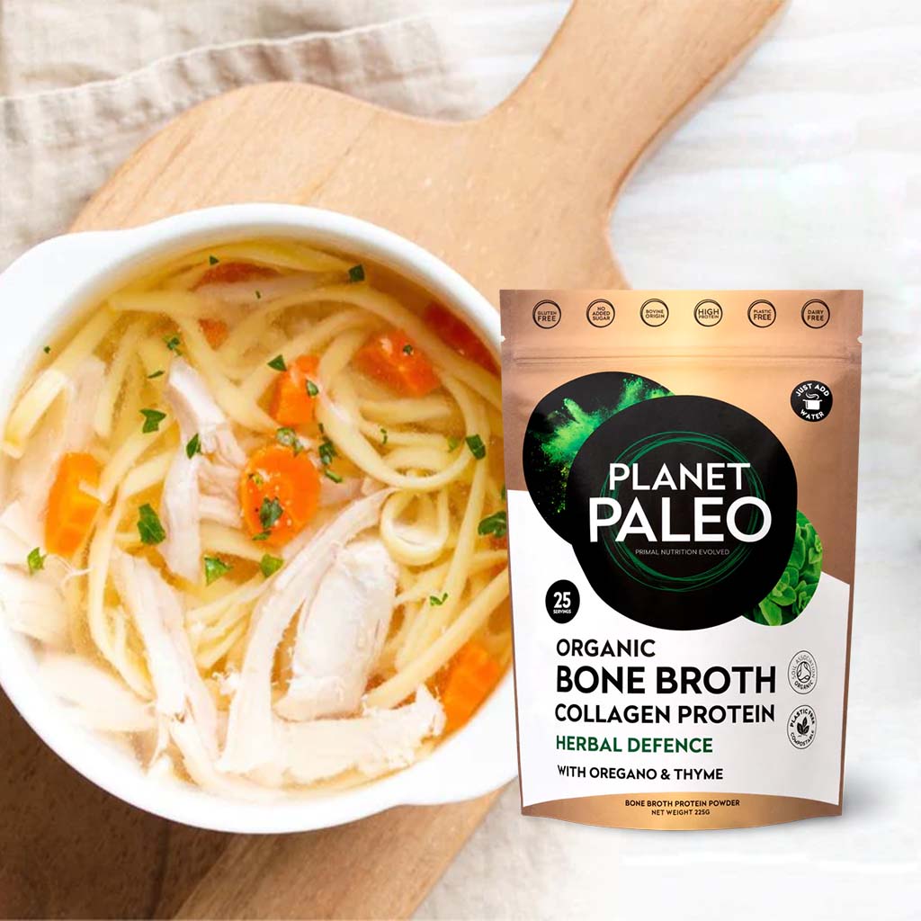 Planet Paleo Organic Bone Broth Collagen Protein Herbal Defence With Oregano And Thyme 225g, 25 servings - Easy Pharmacy LLC