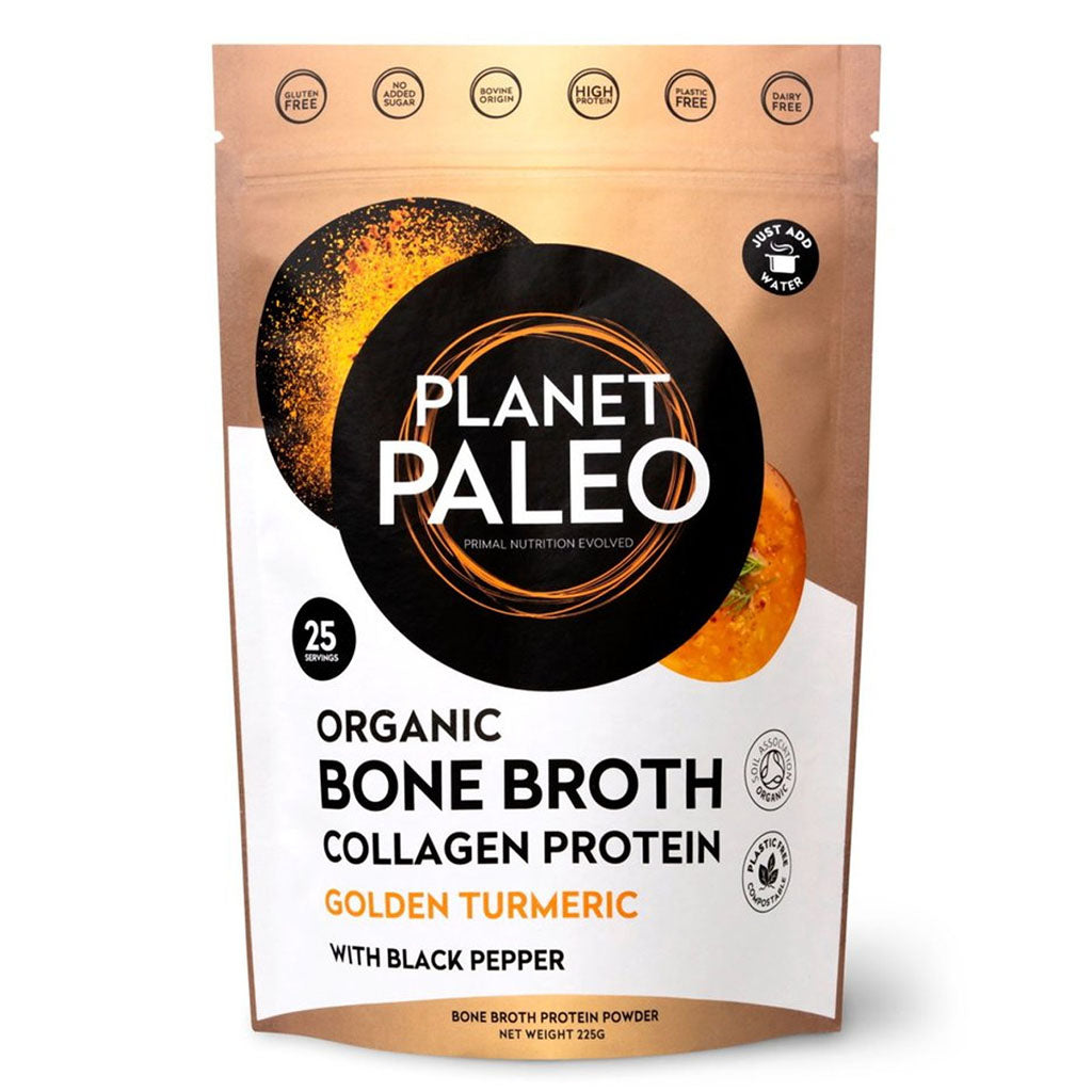 Planet Paleo Organic Bone Broth Collagen Protein Golden Turmeric With Black Pepper 225g, 25 servings - Easy Pharmacy LLC