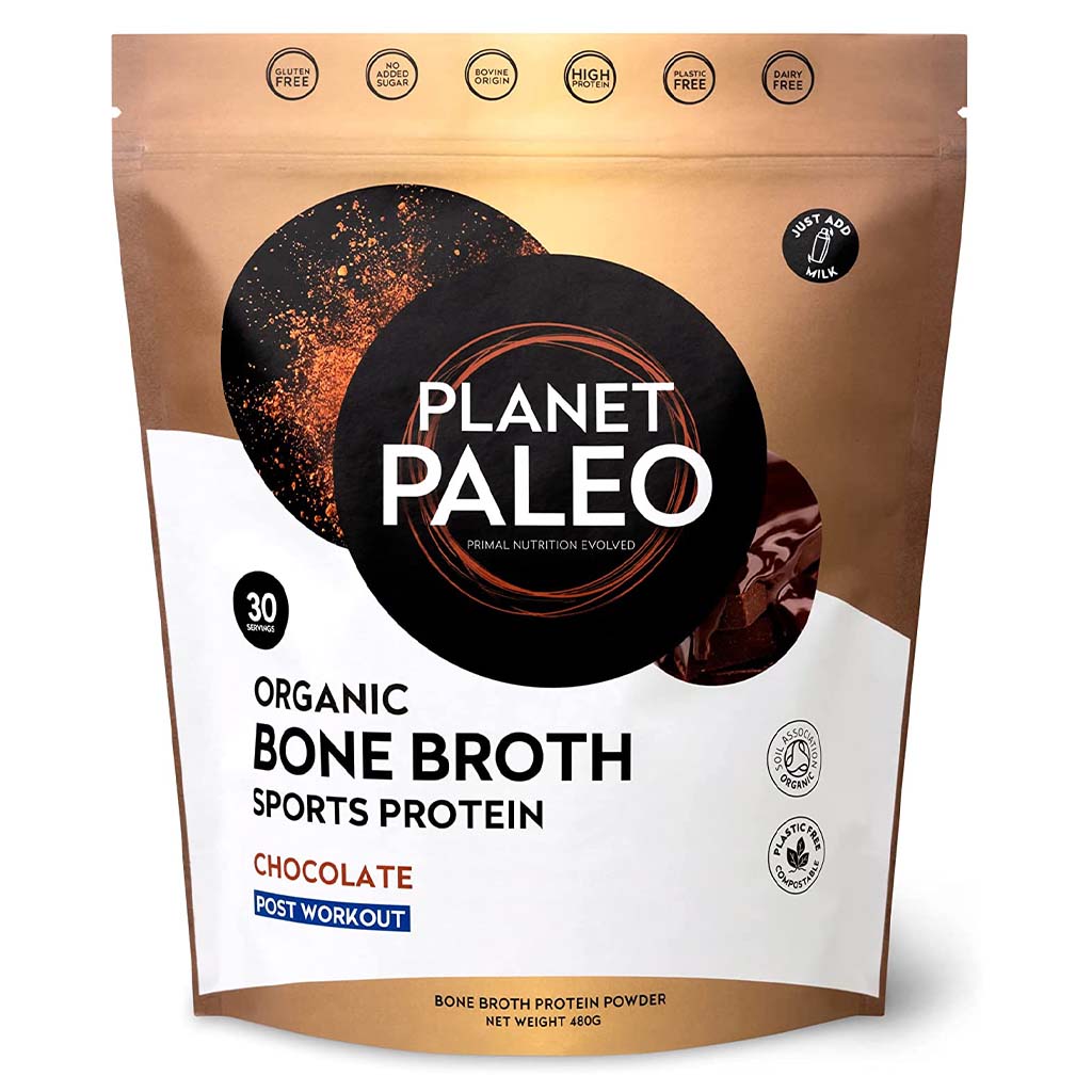 Planet Paleo Organic Bone Broth Post Workout Sports Protein Powder, Chocolate Flavor 480g - Easy Pharmacy LLC