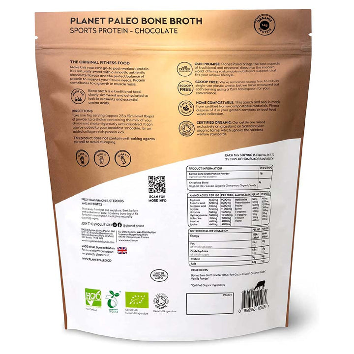Planet Paleo Organic Bone Broth Post Workout Sports Protein Powder, Chocolate Flavor 480g - Easy Pharmacy LLC