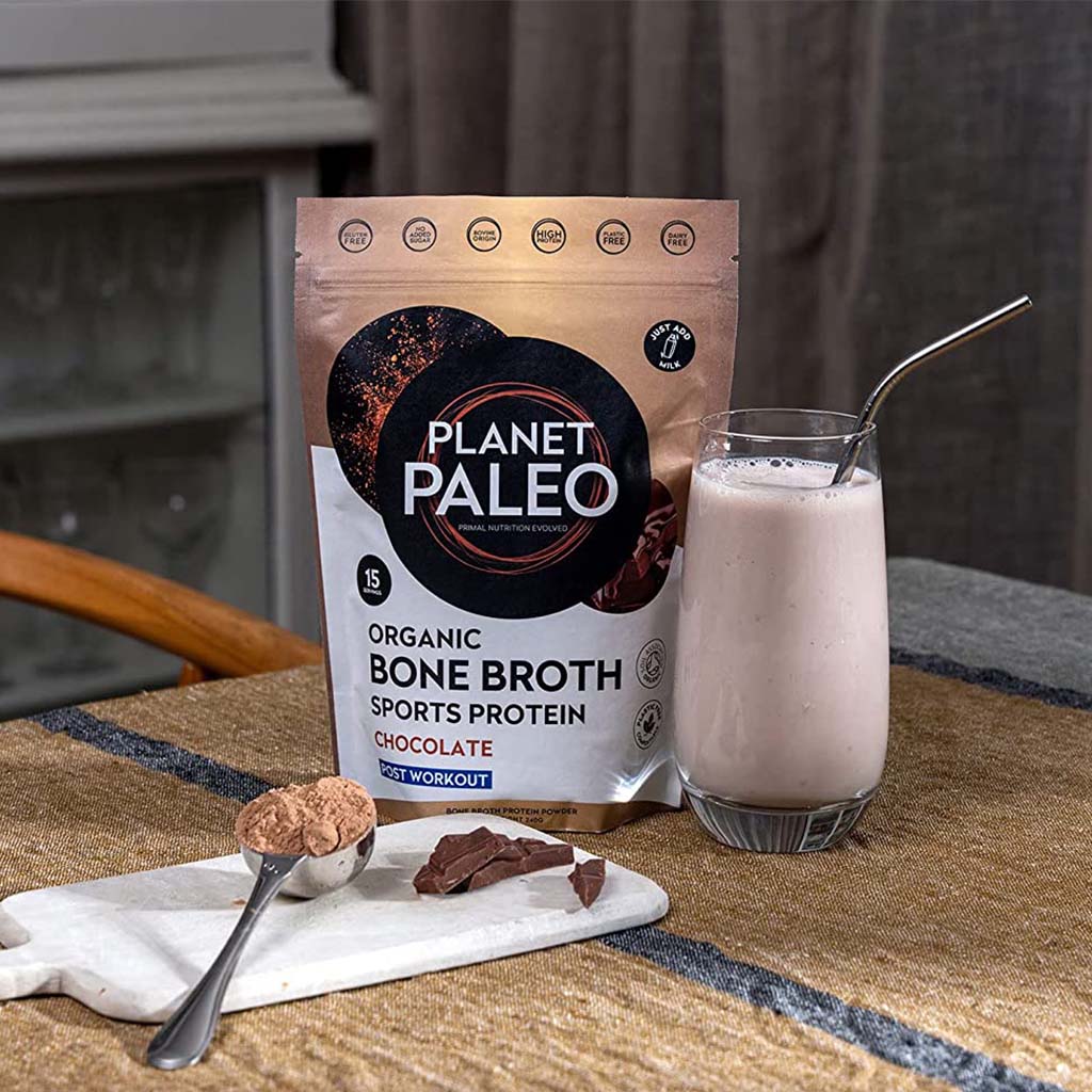 Planet Paleo Organic Bone Broth Post Workout Sports Protein Powder, Chocolate Flavor 480g - Easy Pharmacy LLC