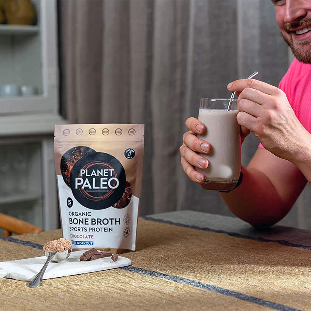 Planet Paleo Organic Bone Broth Post Workout Sports Protein Powder, Chocolate Flavor 480g - Easy Pharmacy LLC