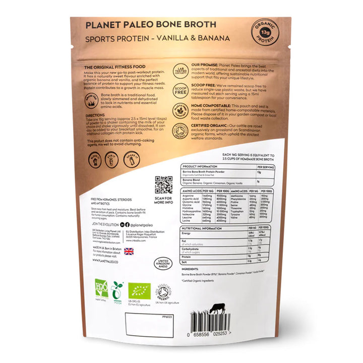 Planet Paleo Organic Bone Broth Post Workout Sports Protein Powder, Vanilla & Banana Flavor 480g - Easy Pharmacy LLC
