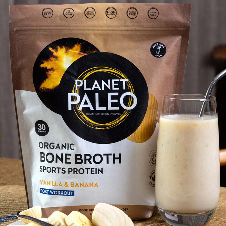 Planet Paleo Organic Bone Broth Post Workout Sports Protein Powder, Vanilla & Banana Flavor 480g - Easy Pharmacy LLC