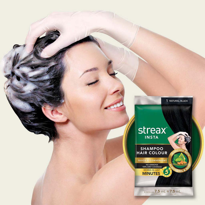 Streax No-Ammonia Insta Shampoo Hair Color - Natural Black 1 - Easy Pharmacy LLC