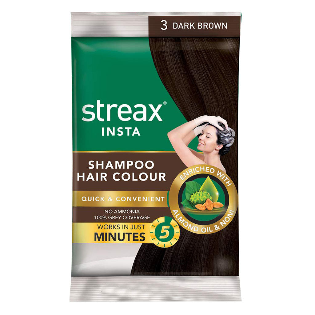 Streax No-Ammonia Insta Shampoo Hair Color - Dark Brown 3 - Easy Pharmacy LLC