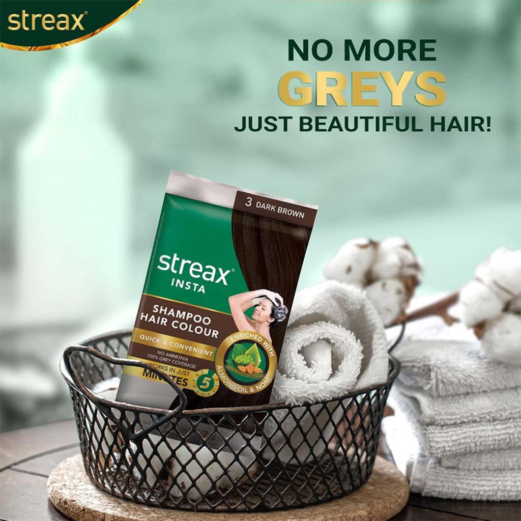 Streax No-Ammonia Insta Shampoo Hair Color - Dark Brown 3 - Easy Pharmacy LLC