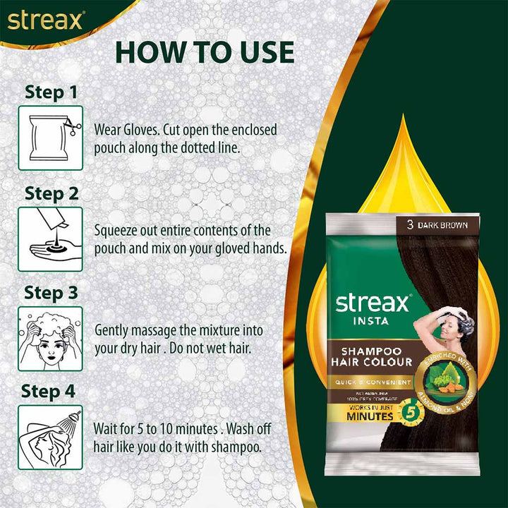 Streax No-Ammonia Insta Shampoo Hair Color - Dark Brown 3 - Easy Pharmacy LLC