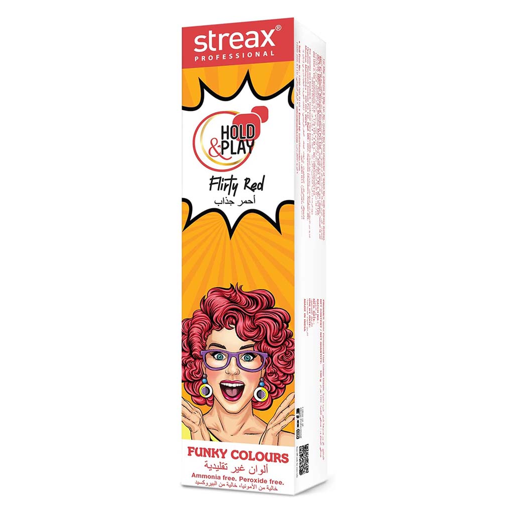 Streax Professional Hold & Play Ammonia & Peroxide - Free Funky Colors Semi-Permanent Hair Color Cream - Flirty Red 100g - Easy Pharmacy LLC