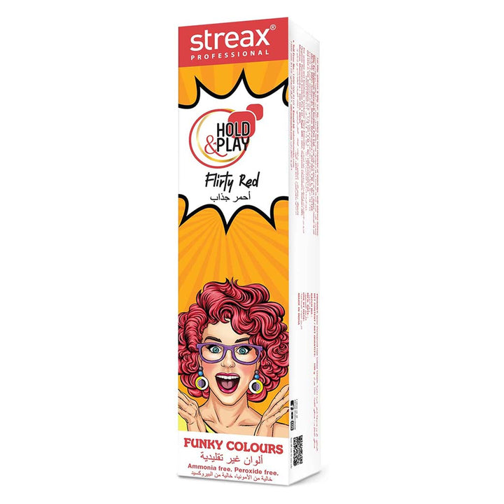 Streax Professional Hold & Play Ammonia & Peroxide - Free Funky Colors Semi-Permanent Hair Color Cream - Flirty Red 100g - Easy Pharmacy LLC