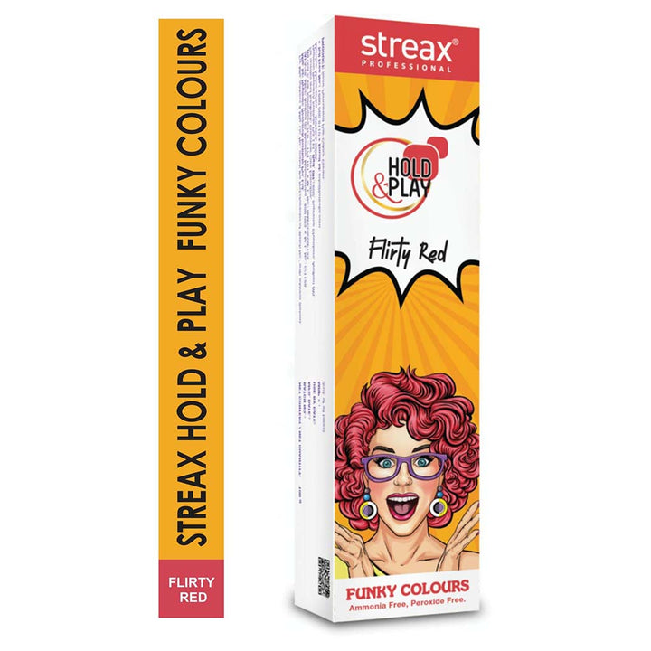 Streax Professional Hold & Play Ammonia & Peroxide - Free Funky Colors Semi-Permanent Hair Color Cream - Flirty Red 100g - Easy Pharmacy LLC