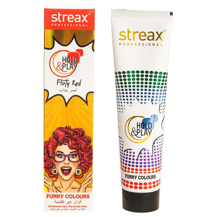 Streax Professional Hold & Play Ammonia & Peroxide - Free Funky Colors Semi-Permanent Hair Color Cream - Flirty Red 100g - Easy Pharmacy LLC