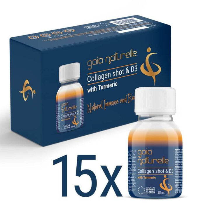 Gaia Naturelle Collagen Shot & Vitamin D3 Beauty Supplement With Turmeric, Pack of 15 x 60ml Shots - Easy Pharmacy LLC