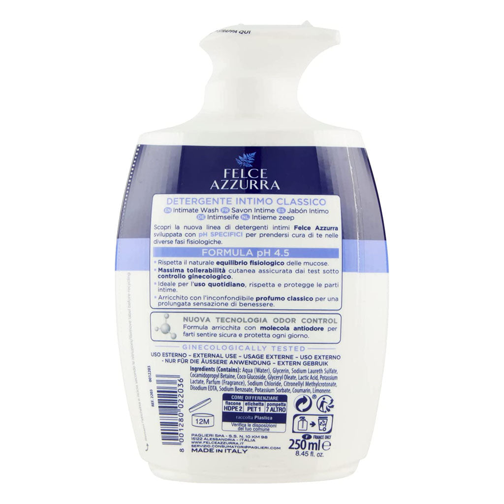 Felce Azzurra Classic Intimate Wash Original, pH 4.5, 250ml - Easy Pharmacy LLC