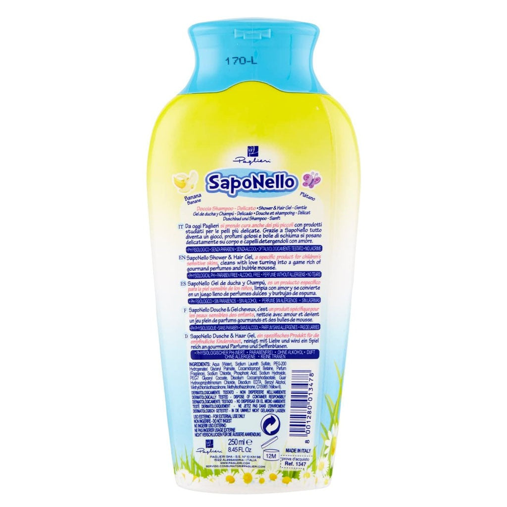 Saponello Delicate Shower & Hair Gel Shampoo For Children, Banana 250ml - Easy Pharmacy LLC