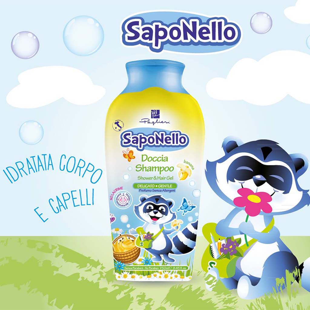 Saponello Delicate Shower & Hair Gel Shampoo For Children, Banana 250ml - Easy Pharmacy LLC