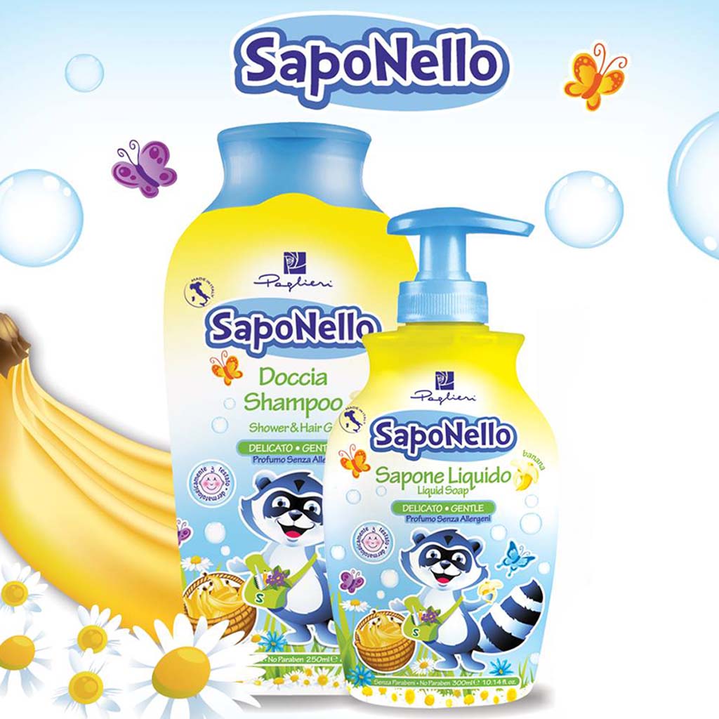 Saponello Delicate Shower & Hair Gel Shampoo For Children, Banana 250ml - Easy Pharmacy LLC