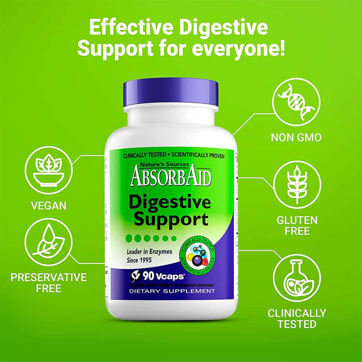 Nature's Sources AbsorbAid Digestive Enzyme Vegetarian Capsules For Digestive Support, Pack of 90's - Easy Pharmacy LLC