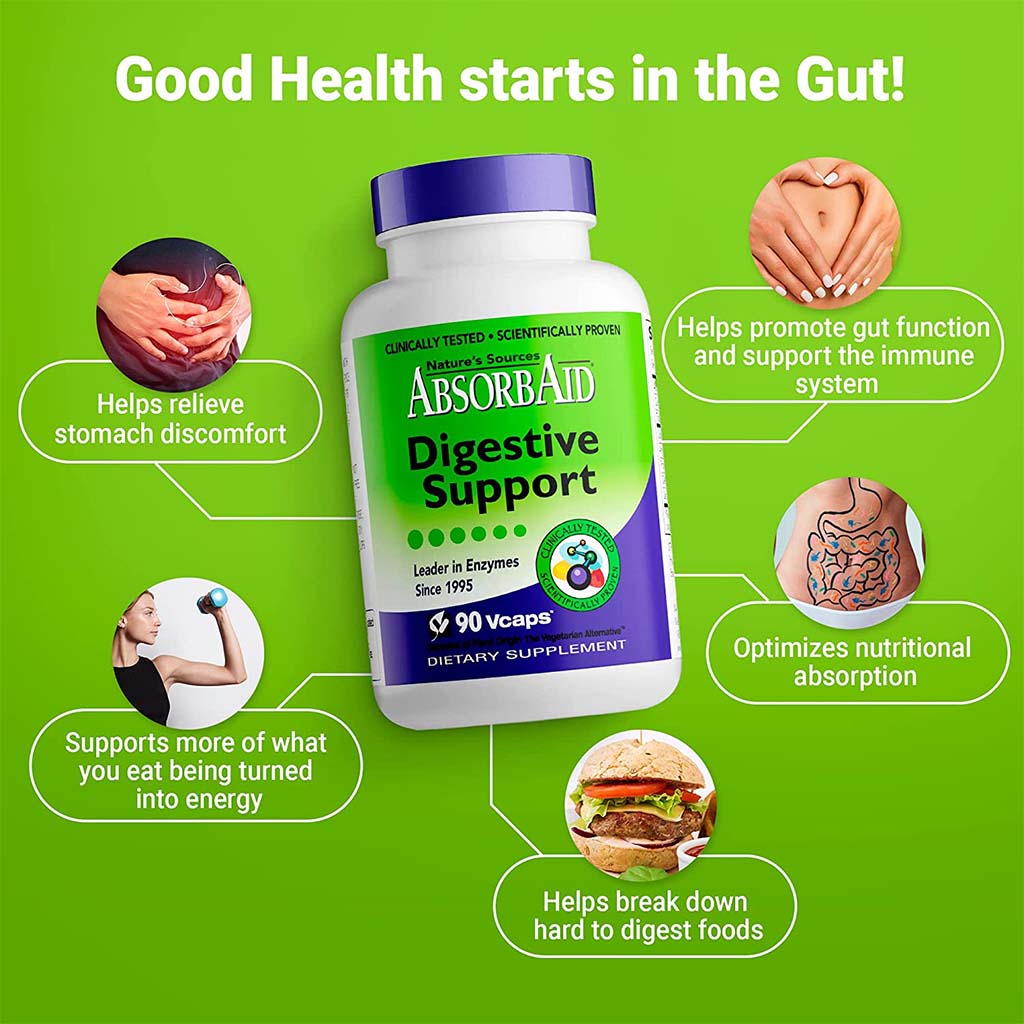 Nature's Sources AbsorbAid Digestive Enzyme Vegetarian Capsules For Digestive Support, Pack of 90's - Easy Pharmacy LLC