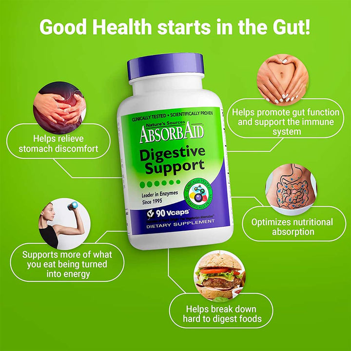 Nature's Sources AbsorbAid Digestive Enzyme Vegetarian Capsules For Digestive Support, Pack of 90's - Easy Pharmacy LLC