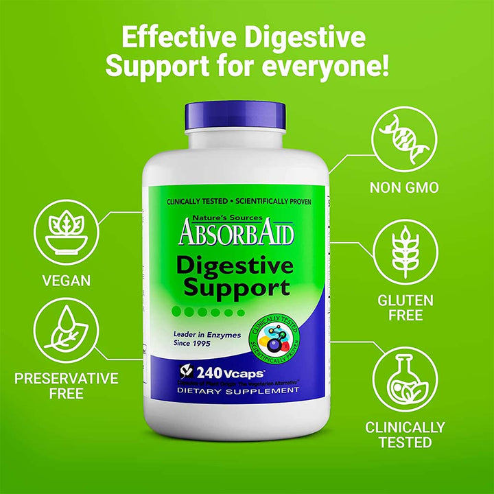Nature's Sources AbsorbAid Digestive Enzyme Vegetarian Capsules For Digestive Support, Pack of 240's - Easy Pharmacy LLC