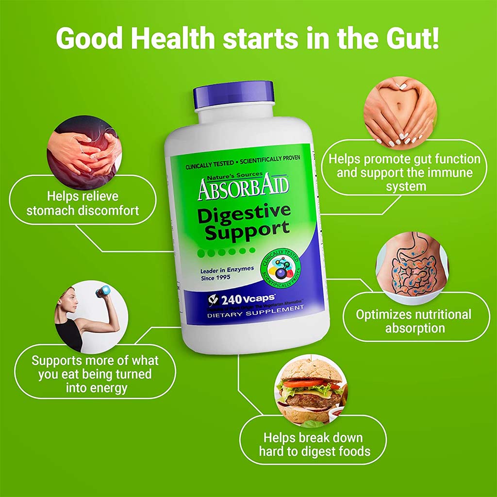 Nature's Sources AbsorbAid Digestive Enzyme Vegetarian Capsules For Digestive Support, Pack of 240's - Easy Pharmacy LLC
