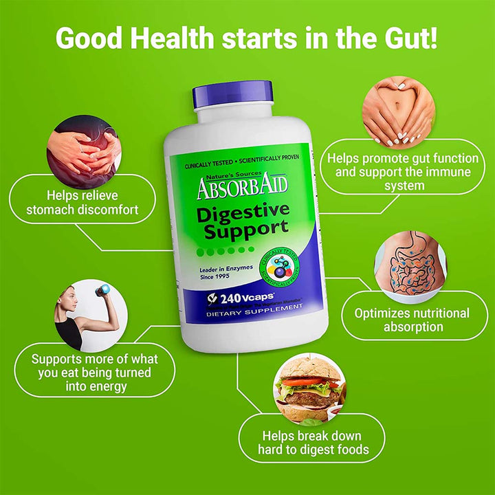 Nature's Sources AbsorbAid Digestive Enzyme Vegetarian Capsules For Digestive Support, Pack of 240's - Easy Pharmacy LLC
