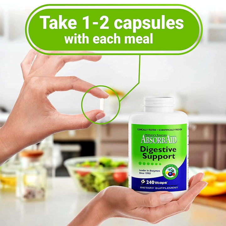 Nature's Sources AbsorbAid Digestive Enzyme Vegetarian Capsules For Digestive Support, Pack of 240's - Easy Pharmacy LLC