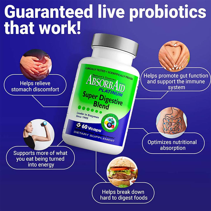 Nature's Sources AbsorbAid Platinum Super Digestive Enzyme & Probiotic Blend Vegetarian Capsules For Digestive Support, Pack of 60's - Easy Pharmacy LLC