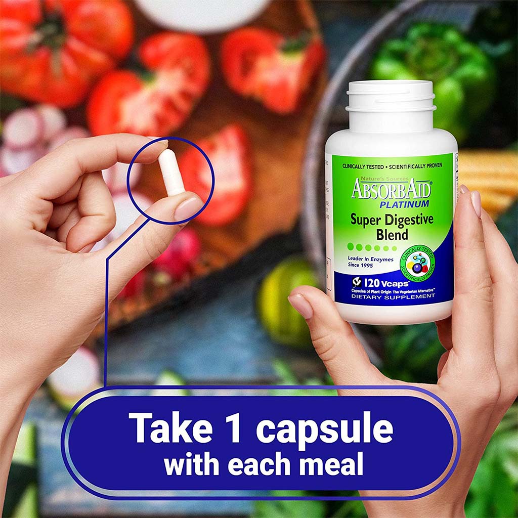 Nature's Sources AbsorbAid Platinum Super Digestive Enzyme & Probiotic Blend Vegetarian Capsules For Digestive Support, Pack of 120's - Easy Pharmacy LLC