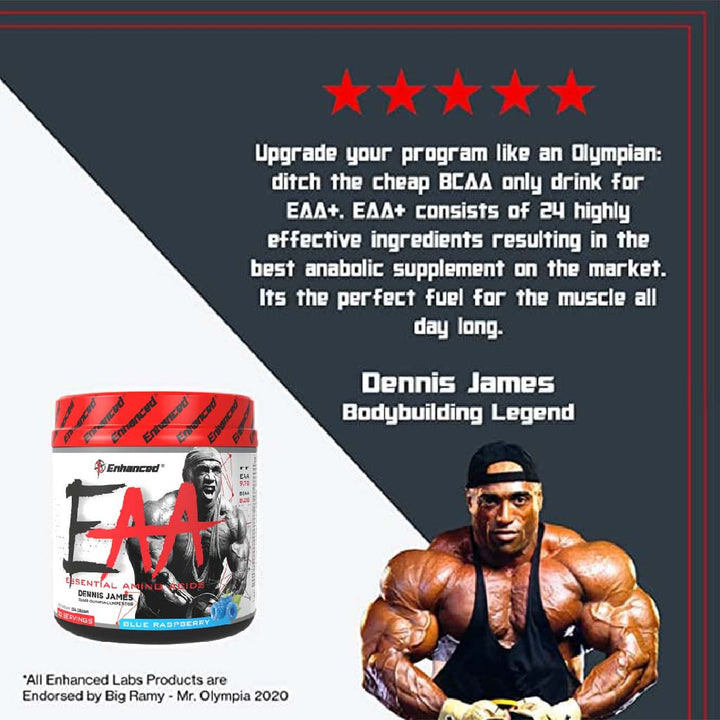 Enhanced Labs Dennis James’ EAA Essential Amino Acids & BCAA, Mass & Strength Builder Formula, Blue Raspberry 234g - Easy Pharmacy LLC