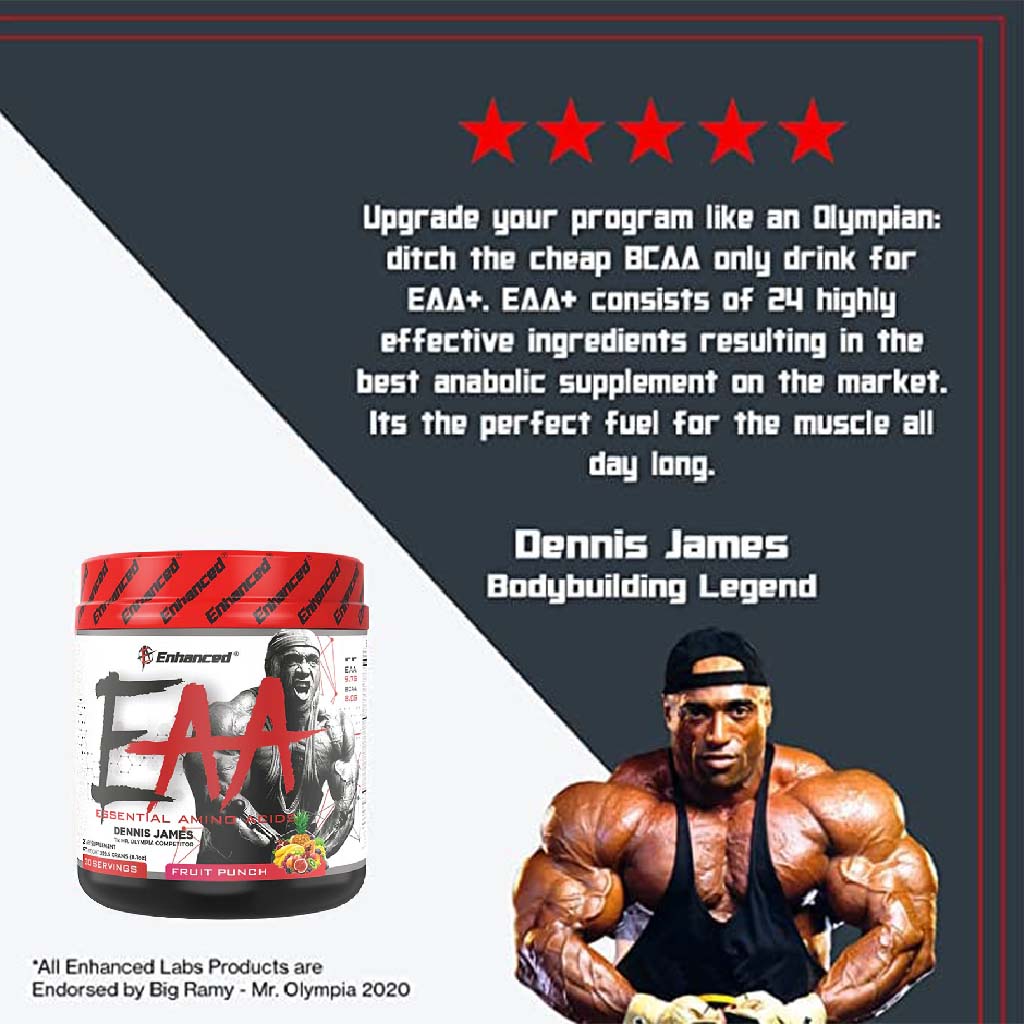 Enhanced Labs Dennis James’ EAA Essential Amino Acids & BCAA, Mass & Strength Builder Formula, Fruit Punch 230g - Easy Pharmacy LLC