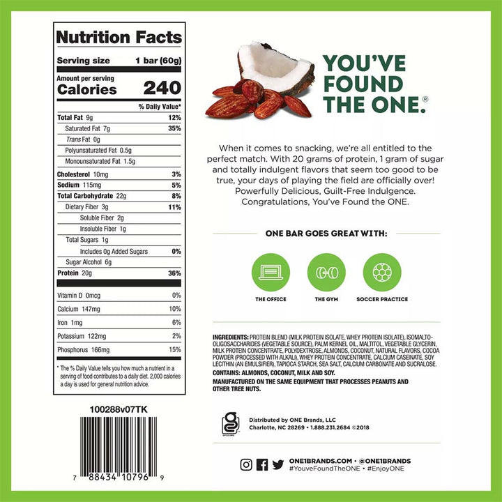 One Bar Gluten Free Protein Almond Bliss Flavored Protein Bar 60g - Easy Pharmacy LLC