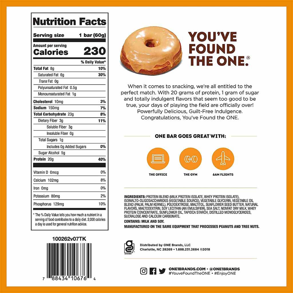 One Bar Gluten Free Protein Rich Maple Glazed Donut Flavored Protein Bar 60g - Easy Pharmacy LLC