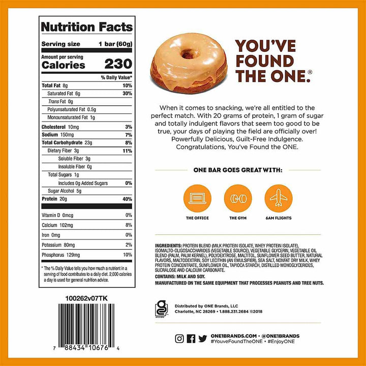 One Bar Gluten Free Protein Rich Maple Glazed Donut Flavored Protein Bar 60g - Easy Pharmacy LLC