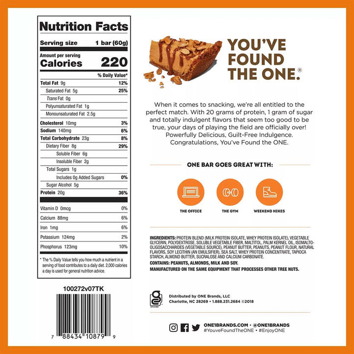 One Bar Gluten Free Protein Rich Peanut Butter Pie Flavored Protein Bar 60g - Easy Pharmacy LLC